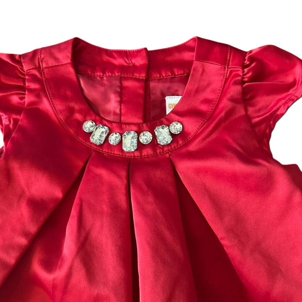 Gymboree red satiny bubble dress with jewels Size 2T Holiday Christmas Party